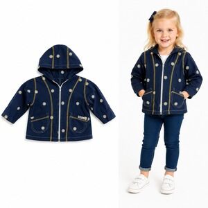 Spring Garden Jacket Girls Navy Blue Daisy‎ Floral Embroidered Zip Hooded Coat